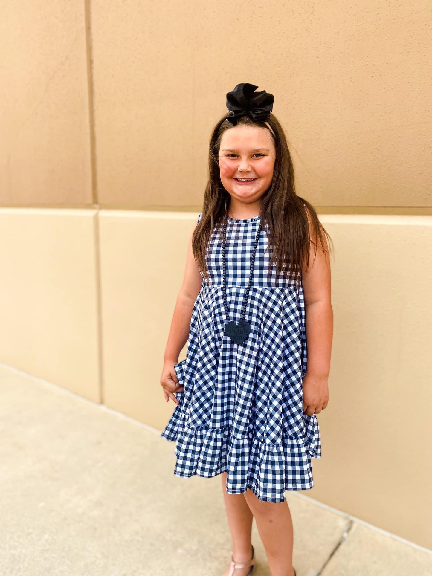 Black Gingham Cross Back Pocket Dress