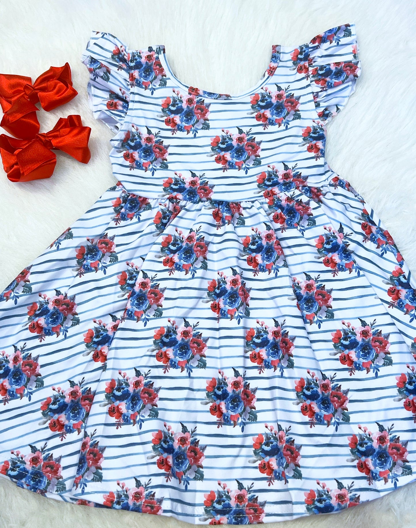 Patriotic Floral Flutter Sleeve Dress