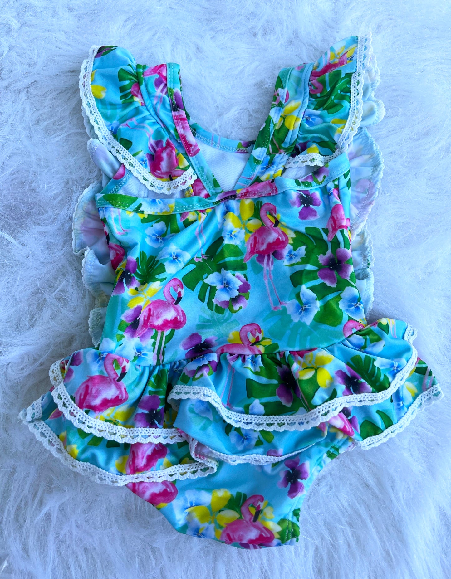 Luau Flamingos Lace One Piece Swimsuit