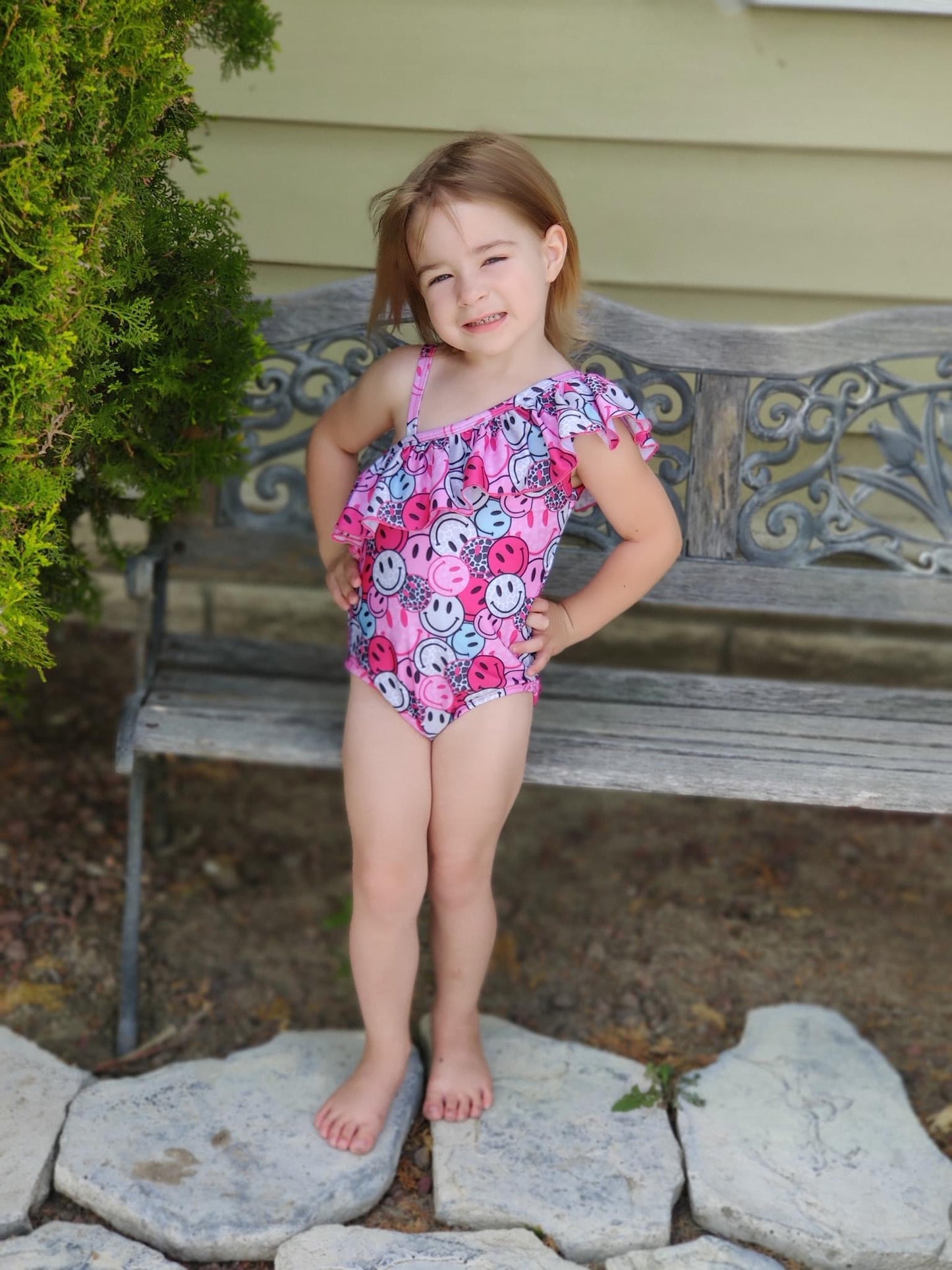 Pink Smileys One Piece Swimsuit