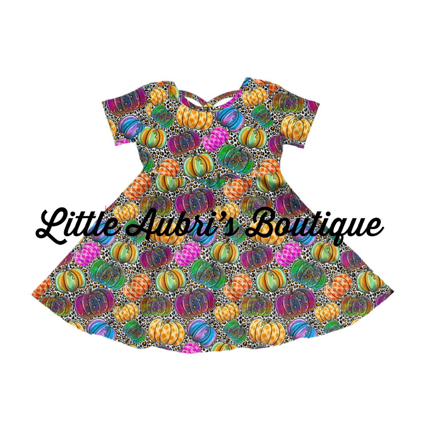 Neon Leopard Pumpkins Cross Back Twirl Dress