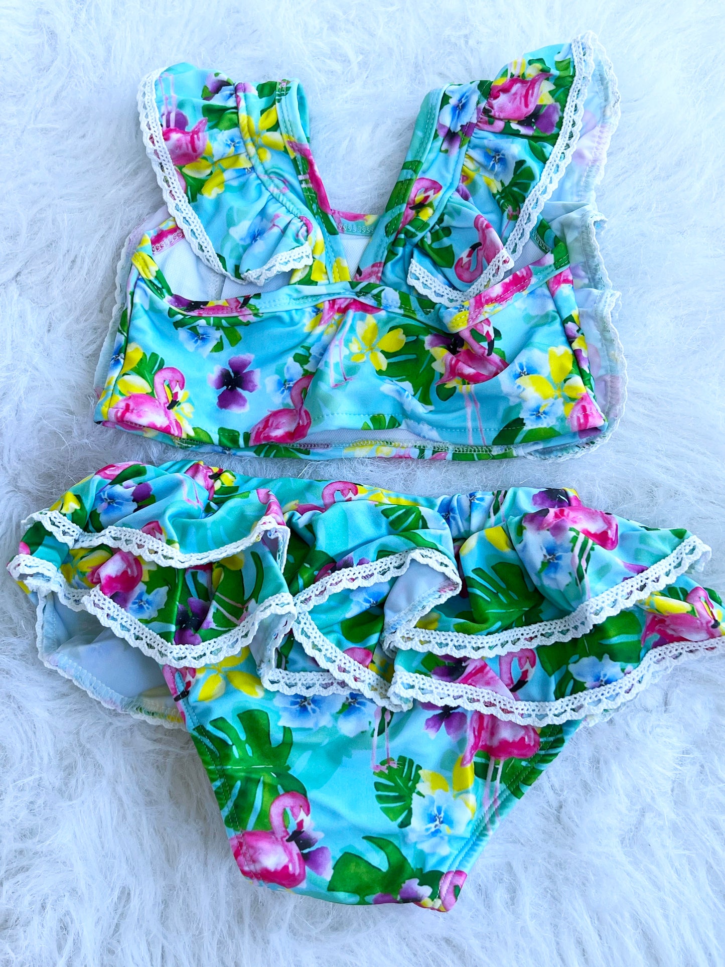 Luau Flamingos Lace 2 Piece Swimsuit Set