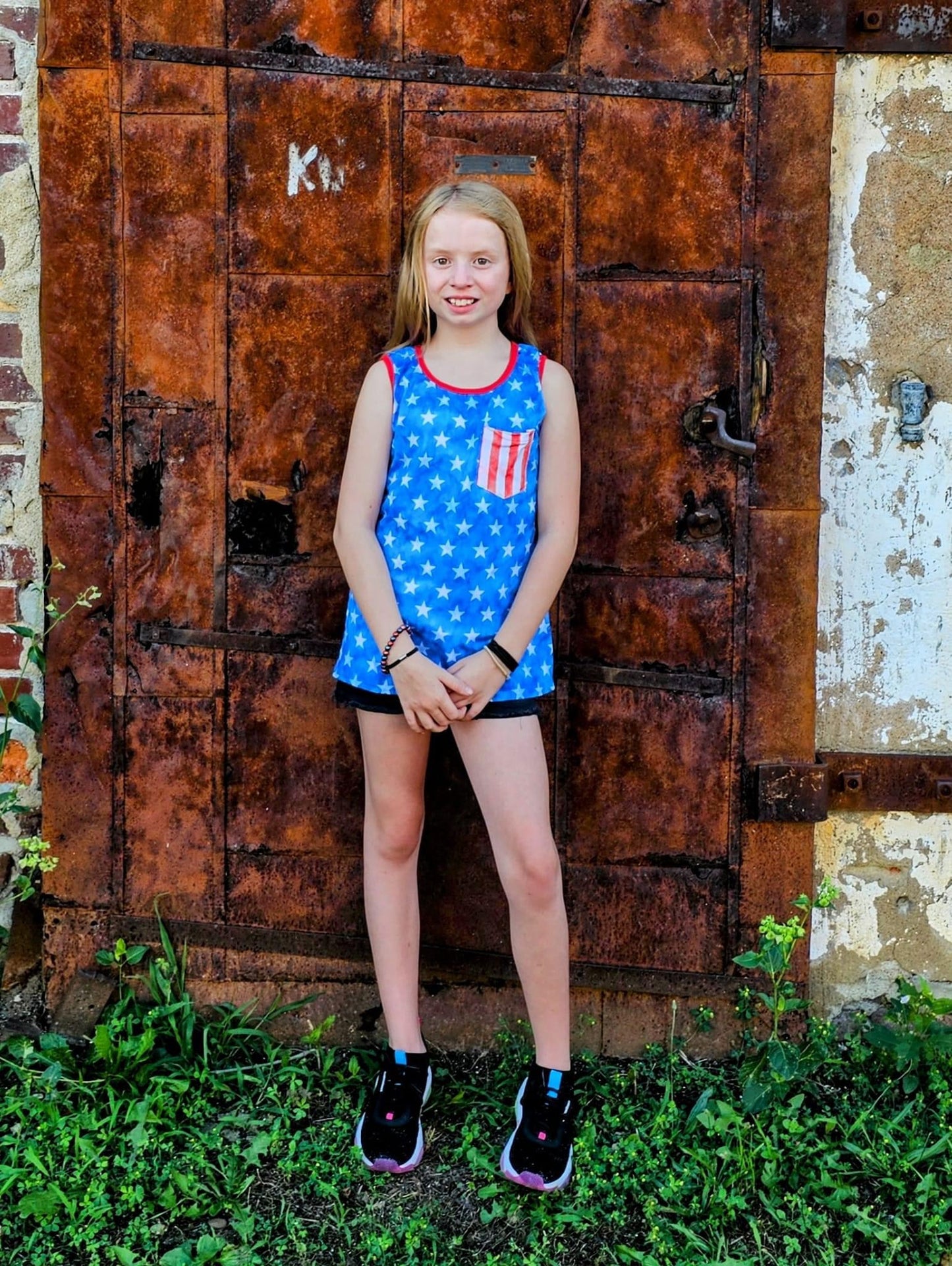 Watercolor American Flag Pocket Tank Style 2