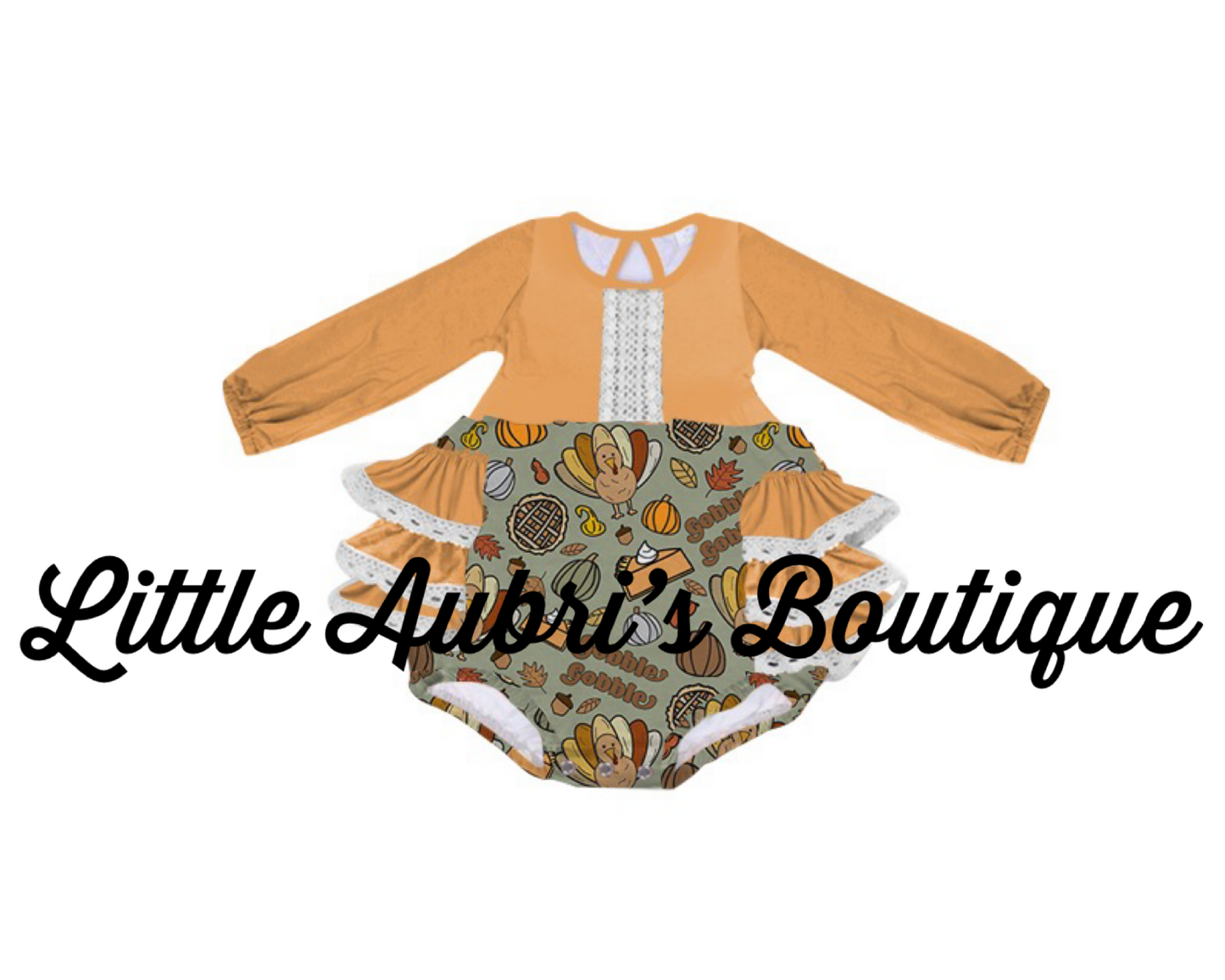 PREORDER Gobble Gobble Lace Ruffle Bum Romper CLOSES 8/18