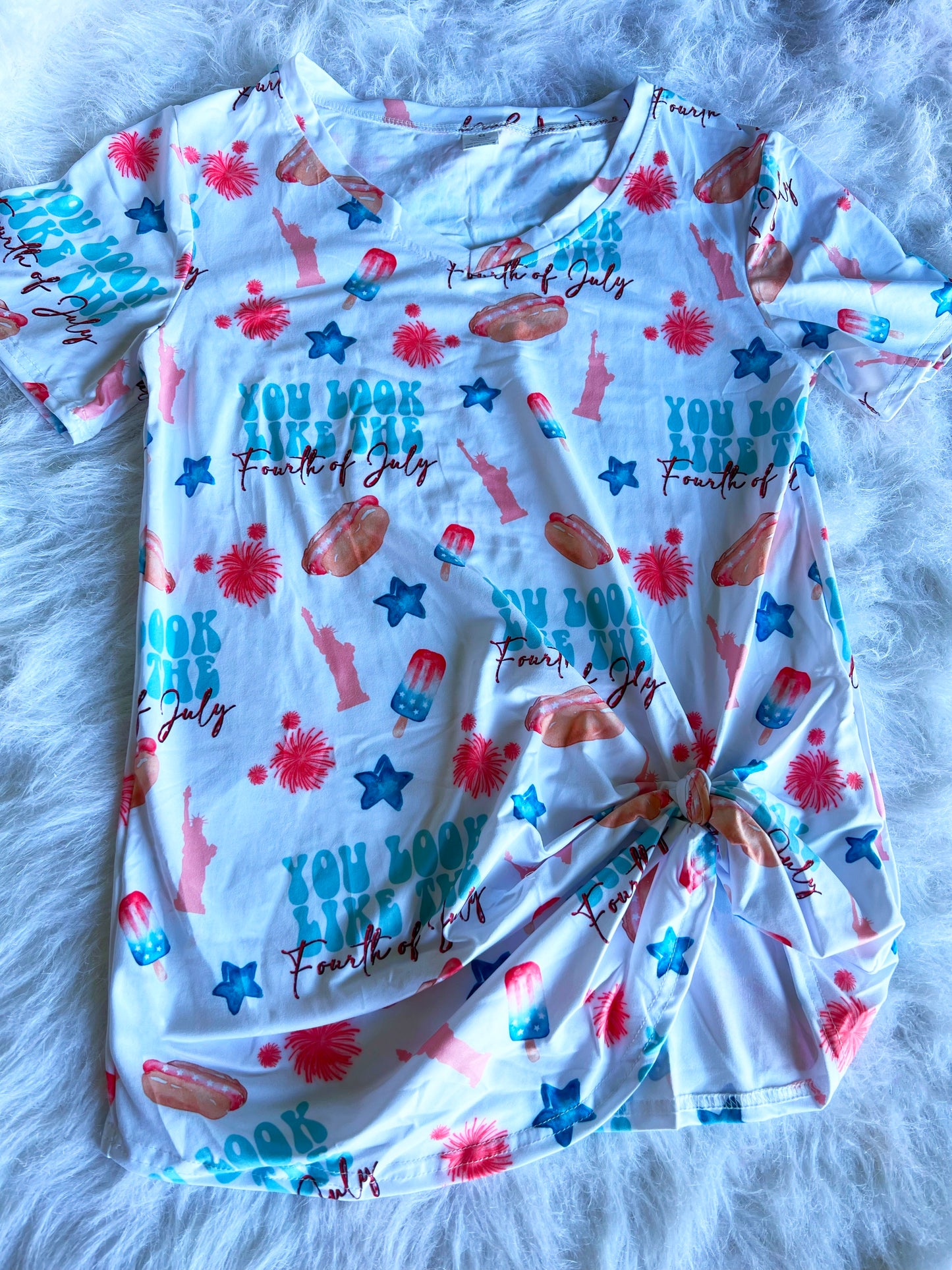 Adult 4th of July Hotdog Knotted Top