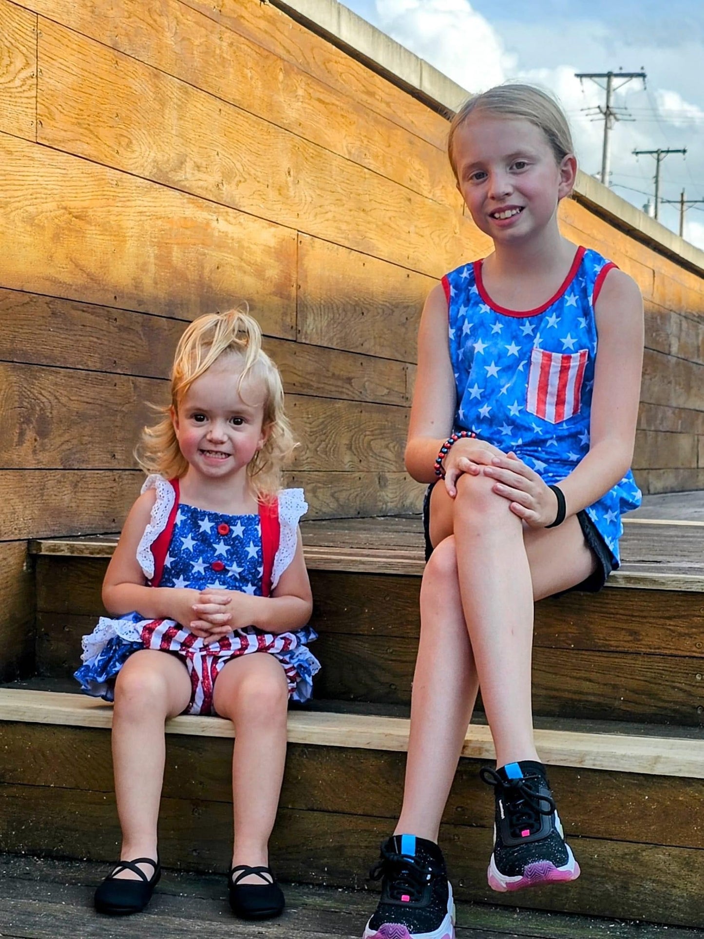 Glitter American Flag Lace Ruffle Romper