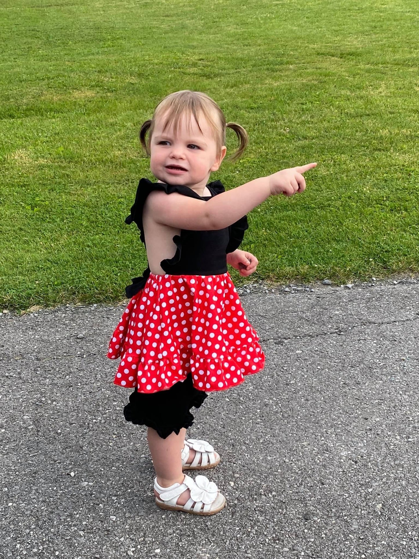 Red Mouse Polka Dot Pinafore Tunic & Short Set