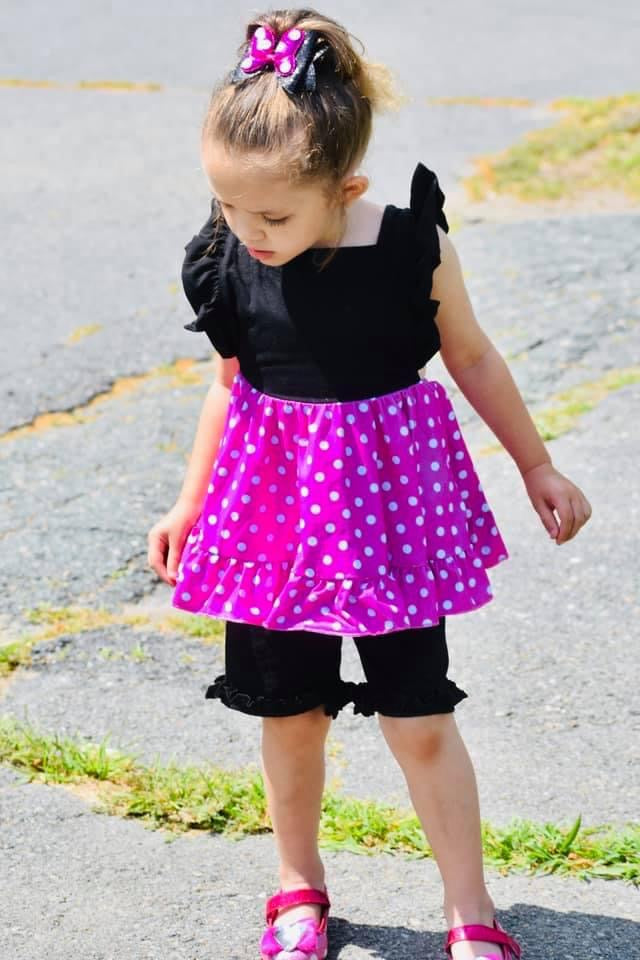 Pink Mouse Polka Dot Pinafore Tunic & Short Set