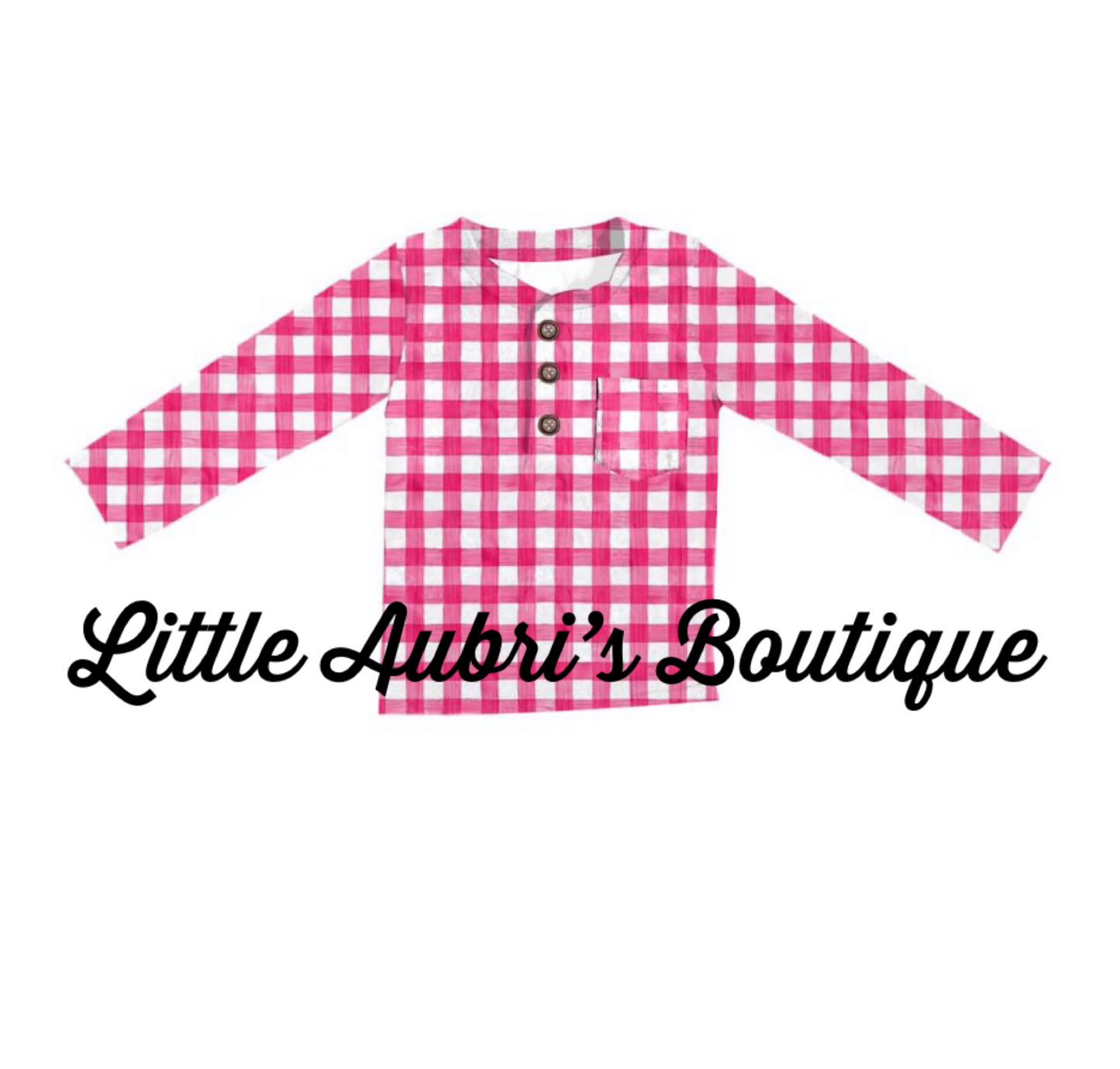 Pink Gingham Wooden Button Henley