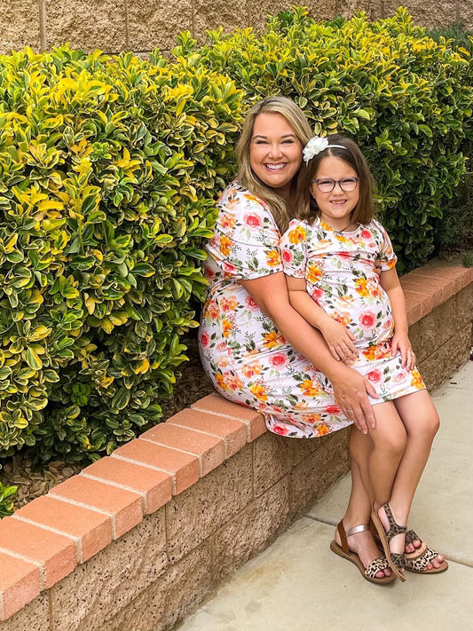 Mommy Orange Pink Floral T Shirt Dress