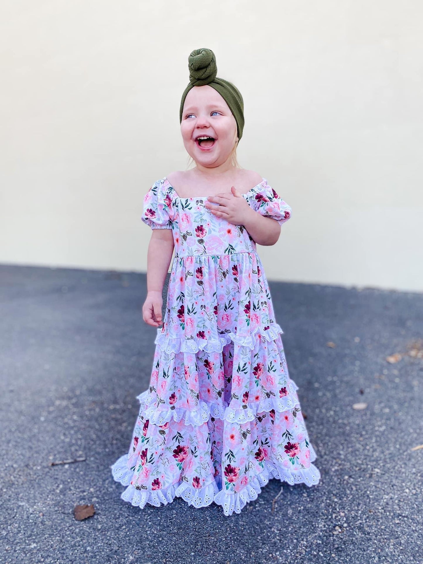 Pink Floral Eyelet Lace Maxi Dress