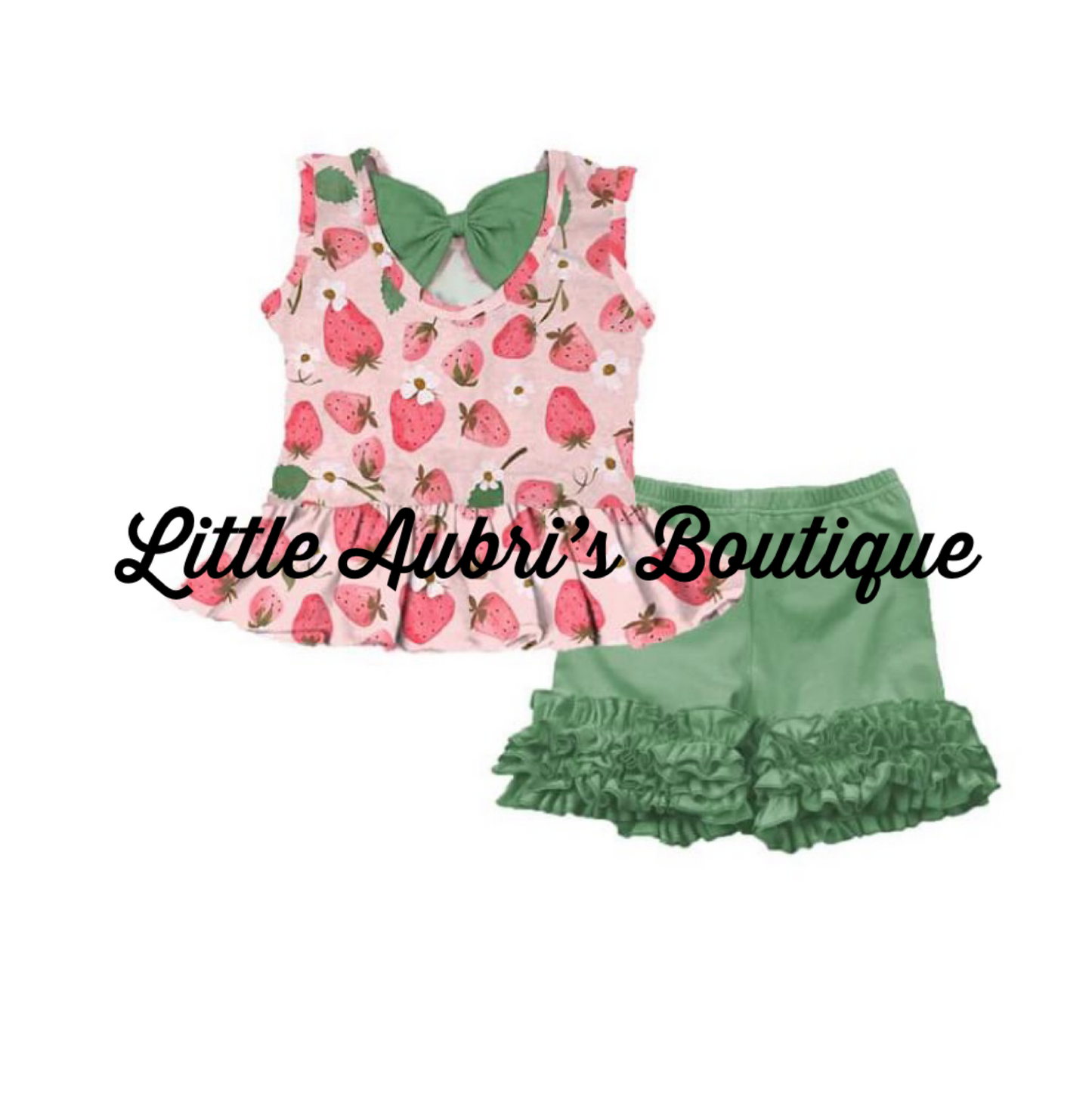 Strawberry Pickin’ Tunic Bow Back Ruffle Shorts Set