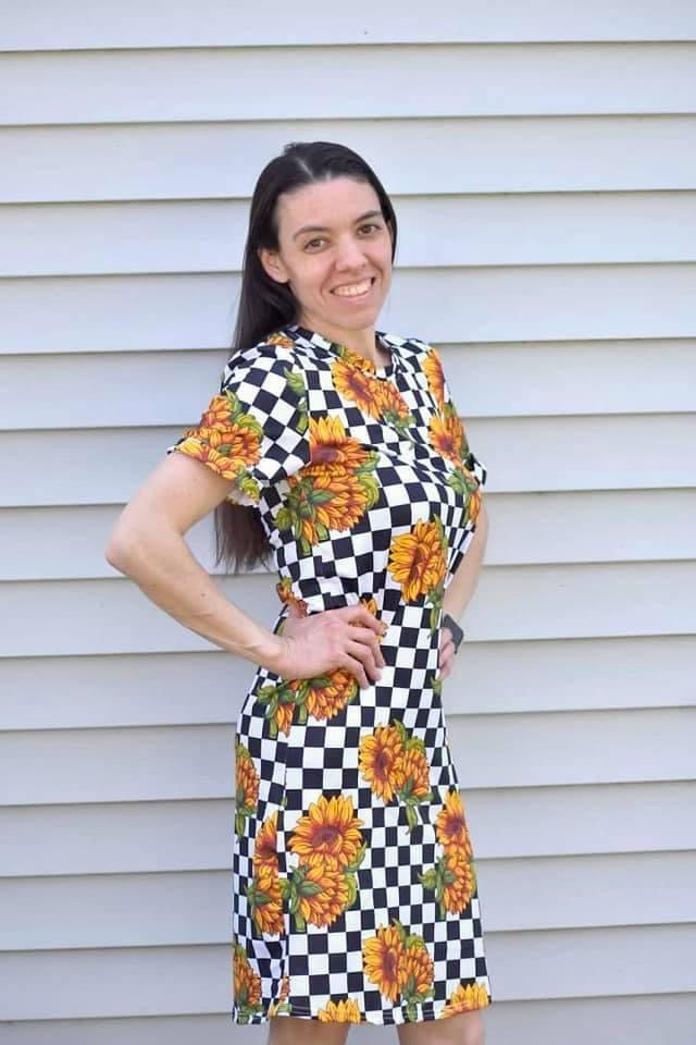 Mommy Sunflower Checker T Shirt Dress
