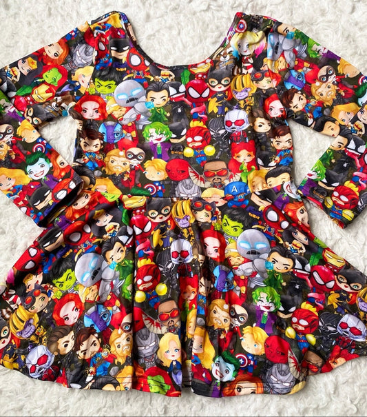 Superhero Long Sleeve Scoop Back Peplum Tunic