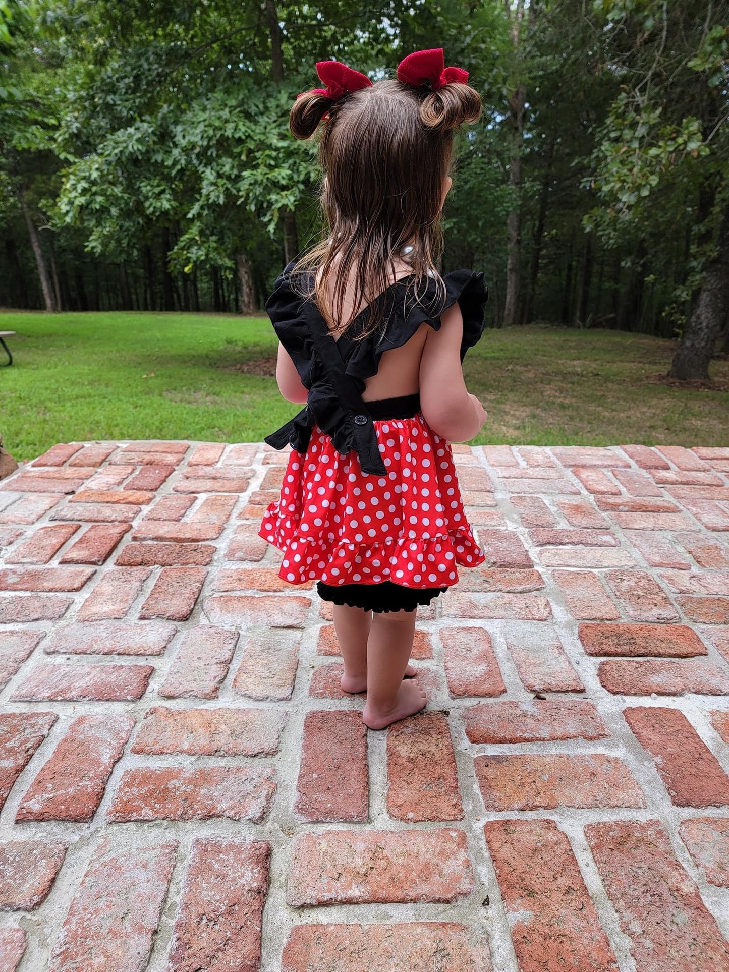 Red Mouse Polka Dot Pinafore Tunic & Short Set