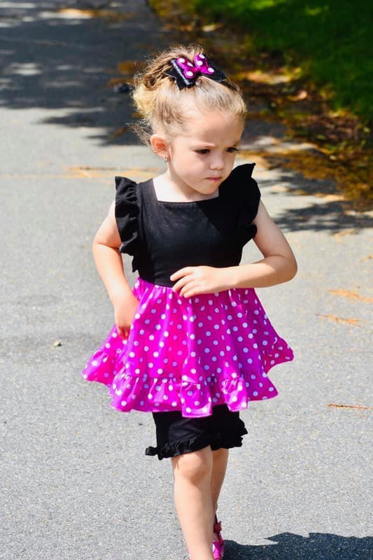 Pink Mouse Polka Dot Pinafore Tunic & Short Set