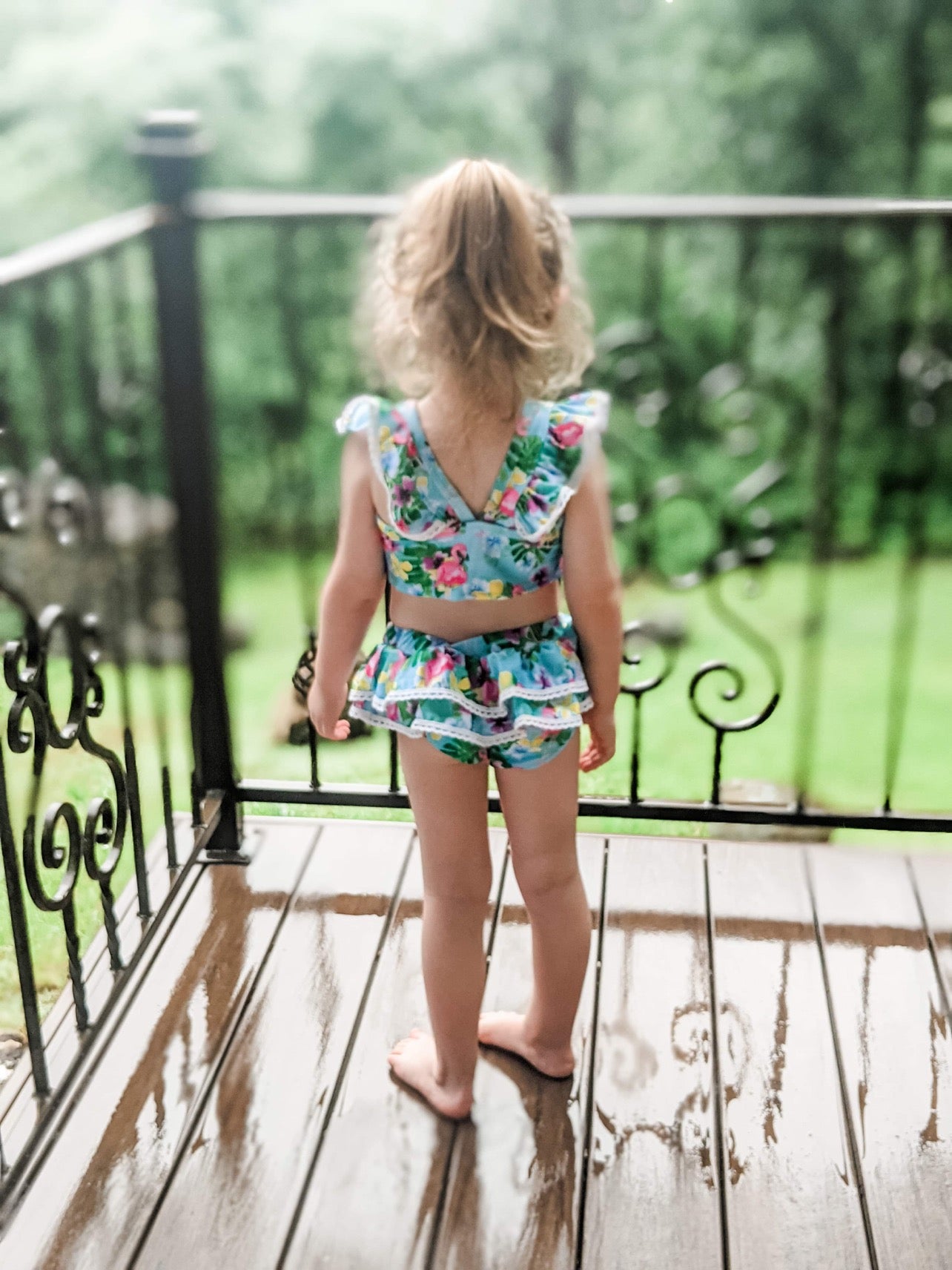 Luau Flamingos Lace 2 Piece Swimsuit Set
