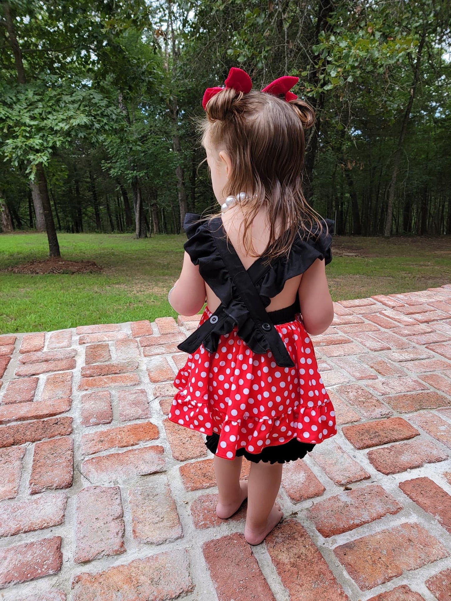 Red Mouse Polka Dot Pinafore Tunic & Short Set