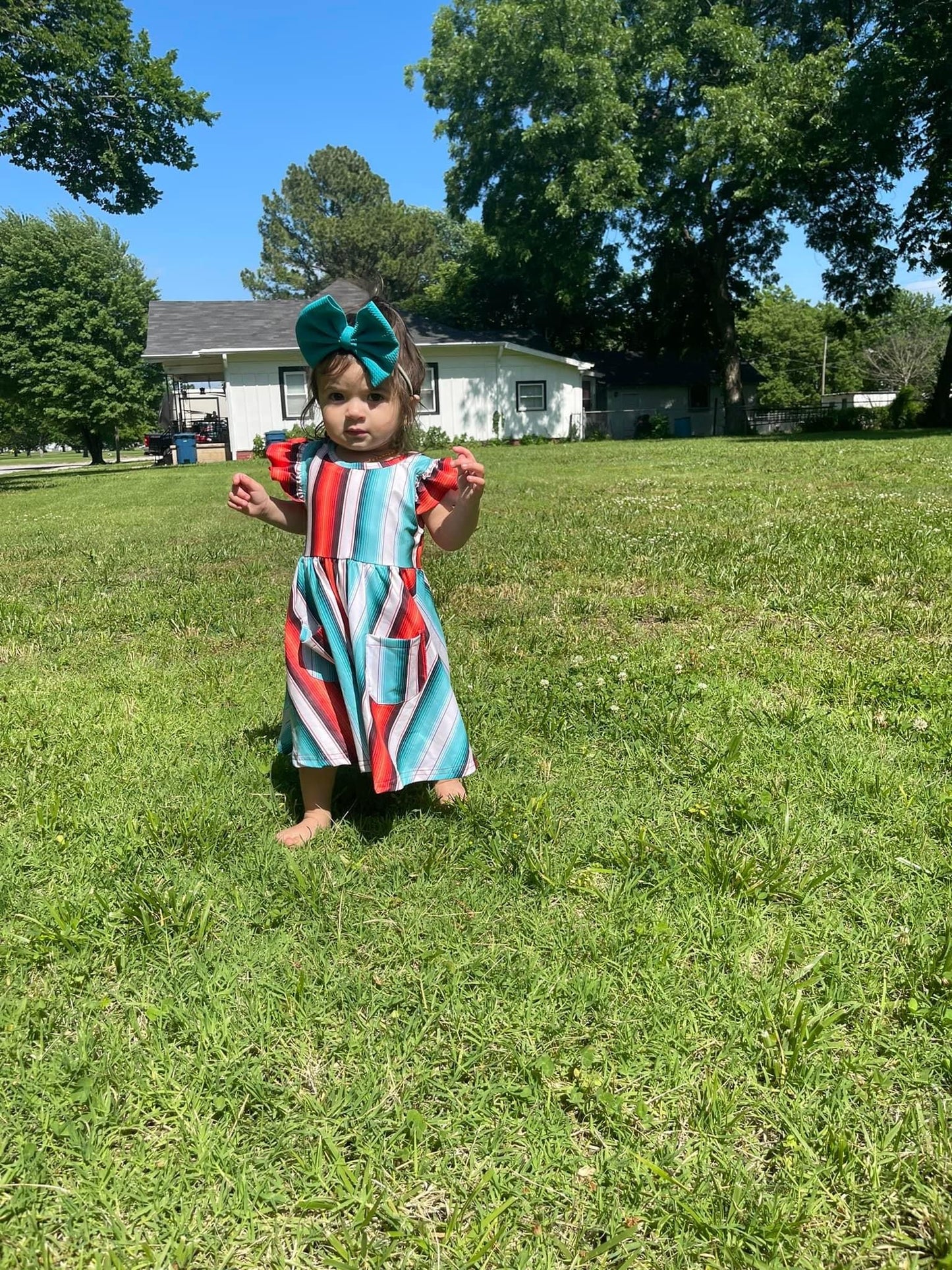 Blue Serape Pocket Twirl Dress