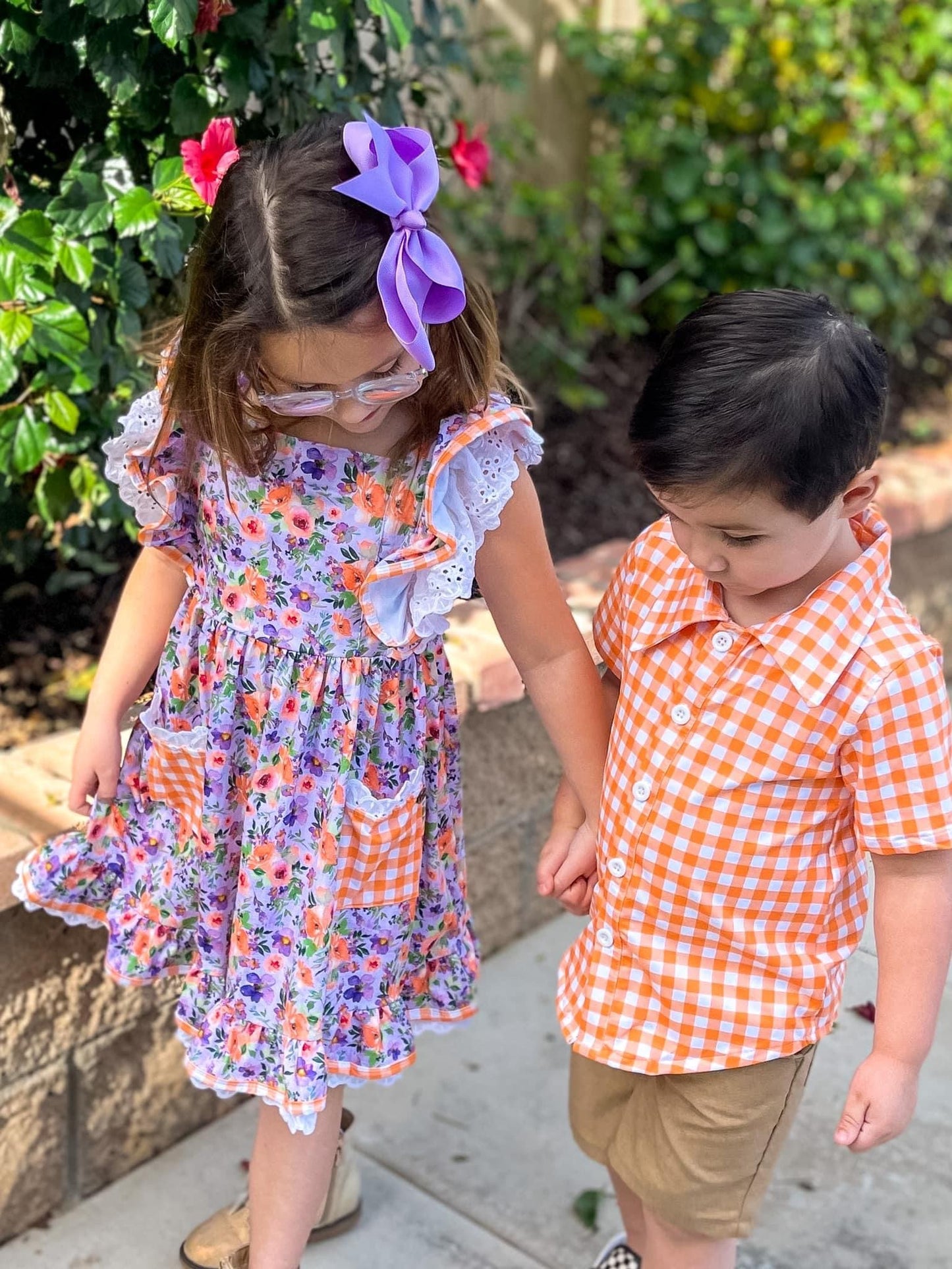 Orange Plaid Button Down Shirt