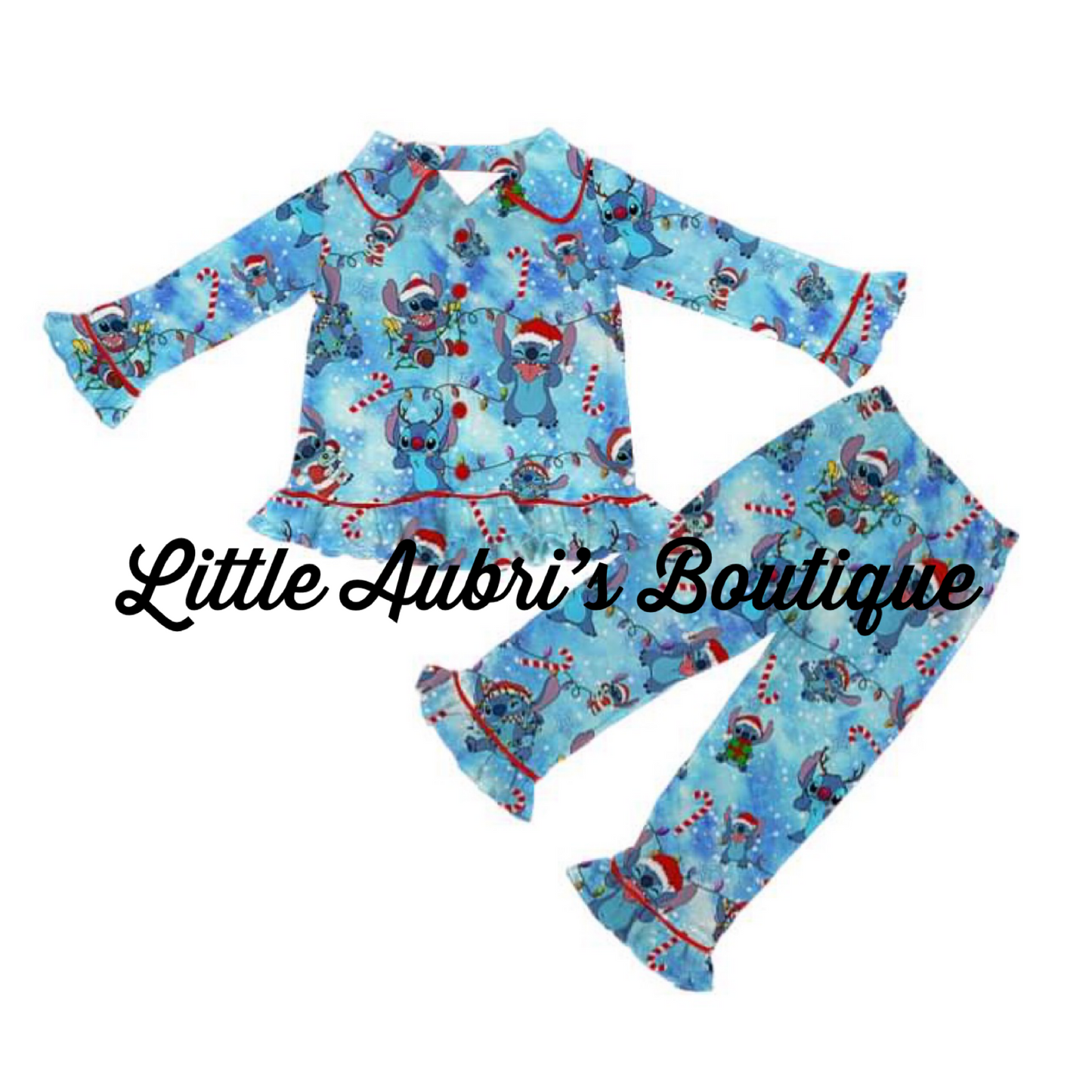 PREORDER Blue Alien Christmas Ruffle Pajama Set CLOSES 7/17