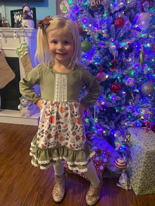 Gingerbread Cookies Long Sleeve Lace Dress