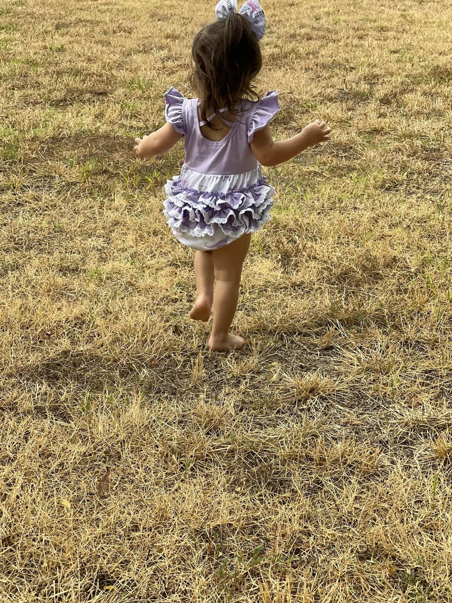 Purple Neutral Dinos Ruffle Lace Romper