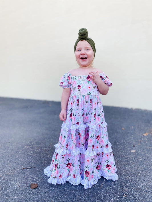 Pink Floral Eyelet Lace Maxi Dress