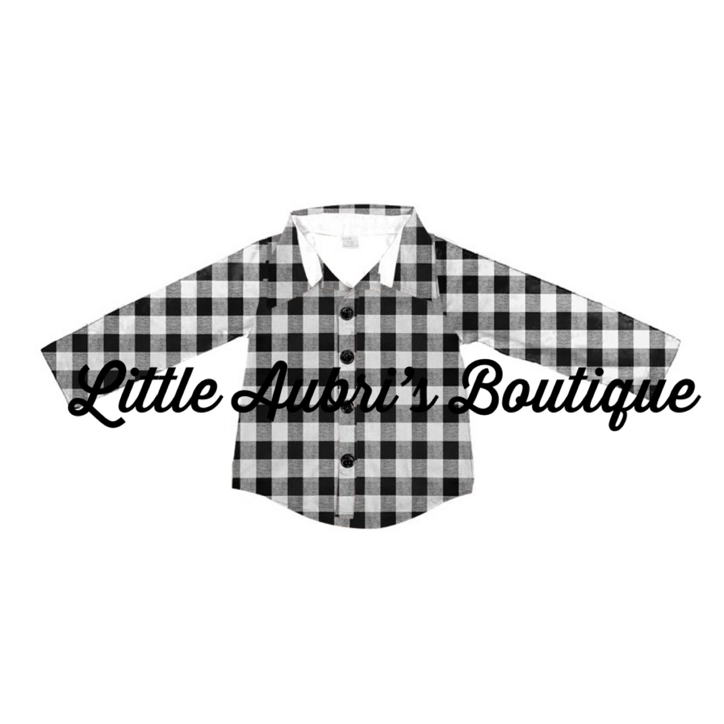 White & Black Plaid Long Sleeve Button Down Shirt