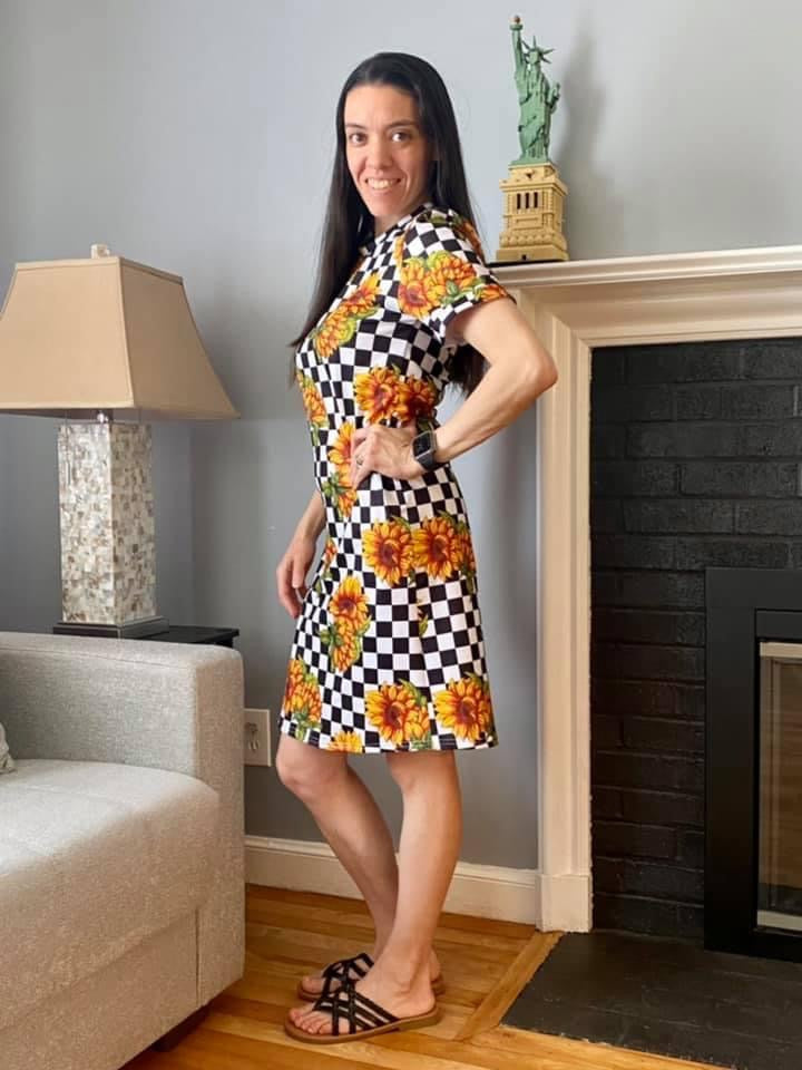 Mommy Sunflower Checker T Shirt Dress