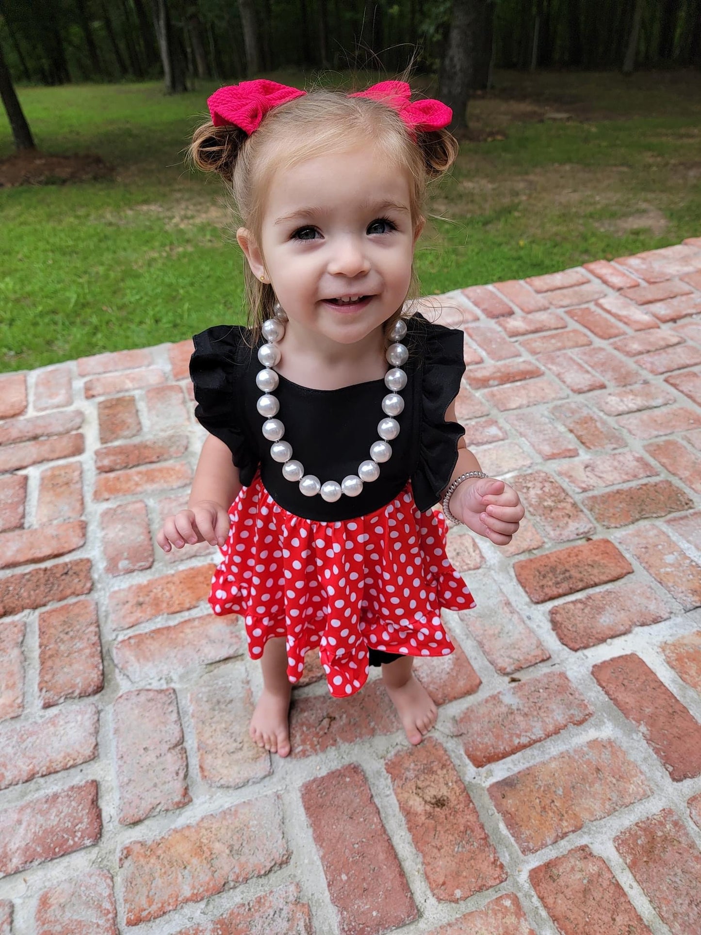 Red Mouse Polka Dot Pinafore Tunic & Short Set