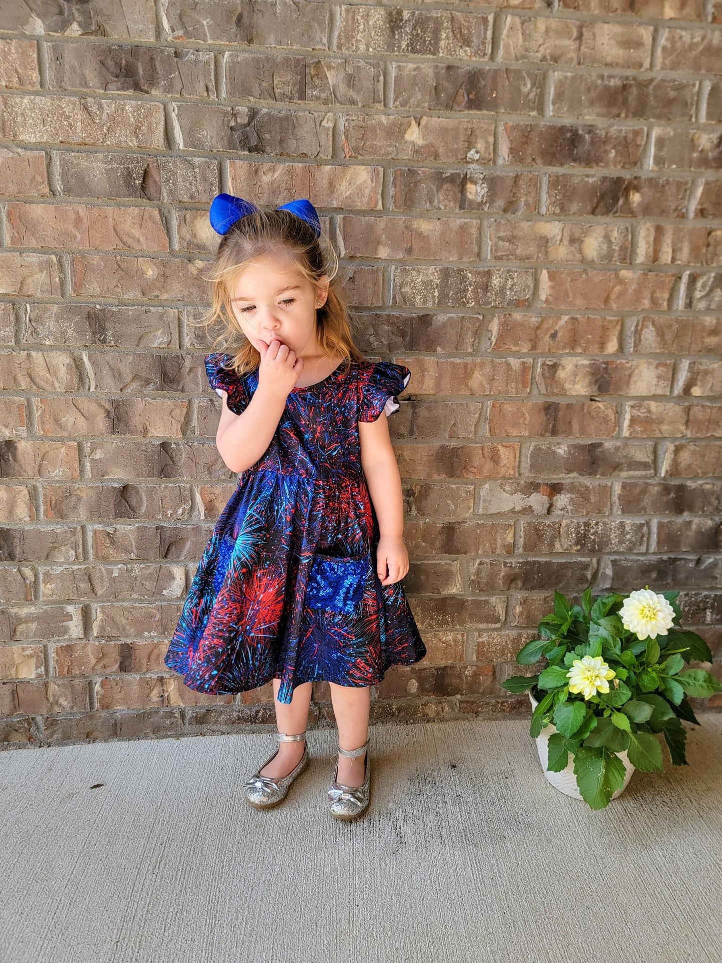 Firecracker Flutter Sleeve Sequin Pocket Dress