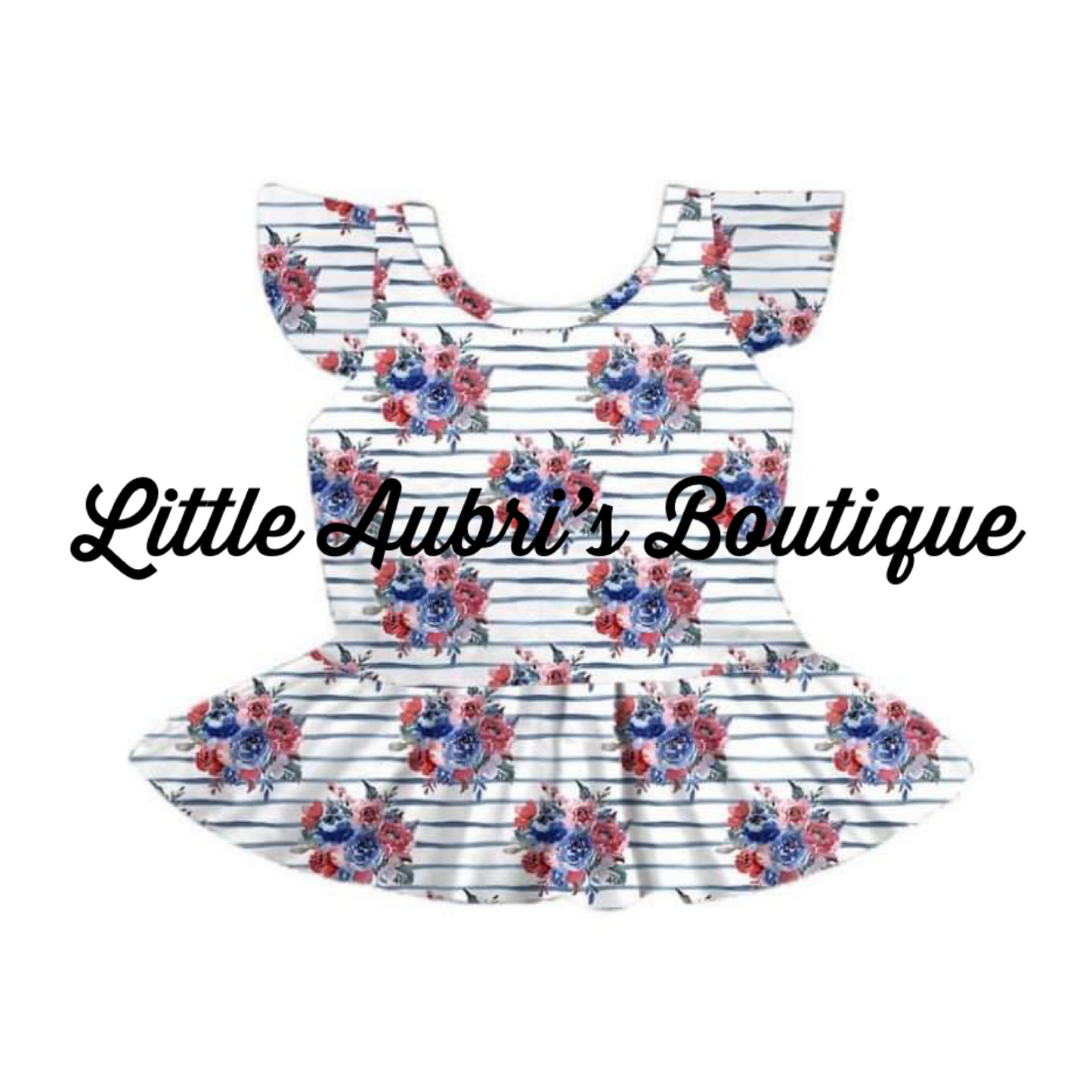 Patriotic Floral Flutter Sleeve Peplum