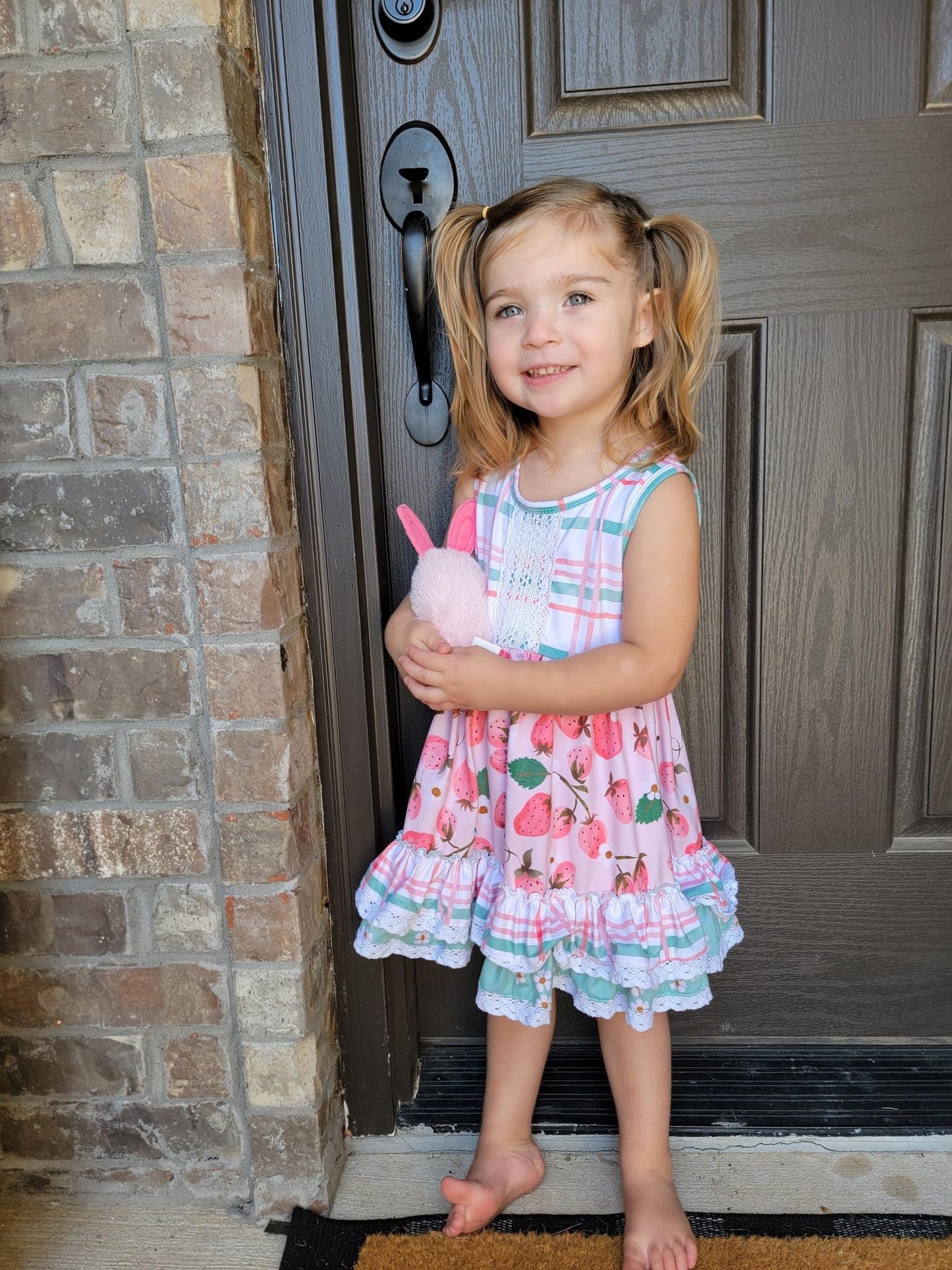 Strawberry Pickin’ Lace Ruffle Dress