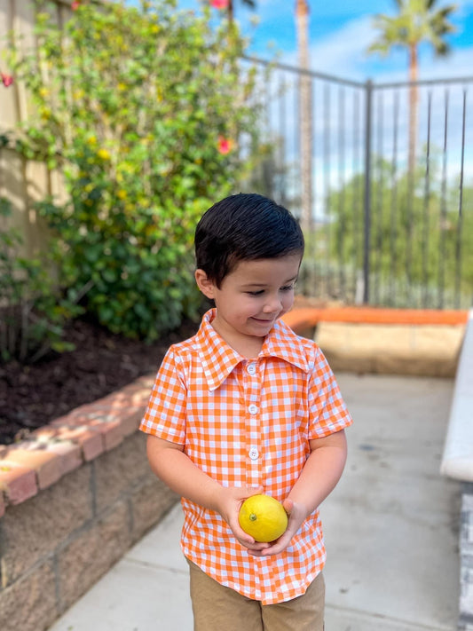 Orange Plaid Button Down Shirt