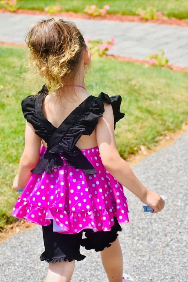 Pink Mouse Polka Dot Pinafore Tunic & Short Set