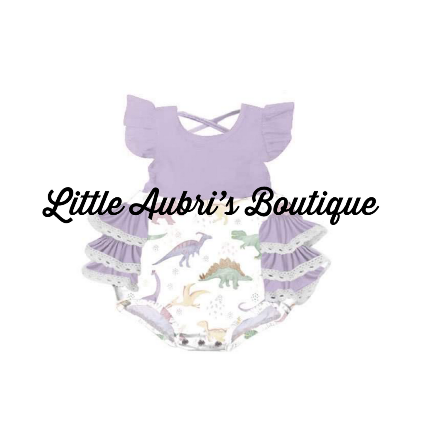 Purple Neutral Dinos Ruffle Lace Romper