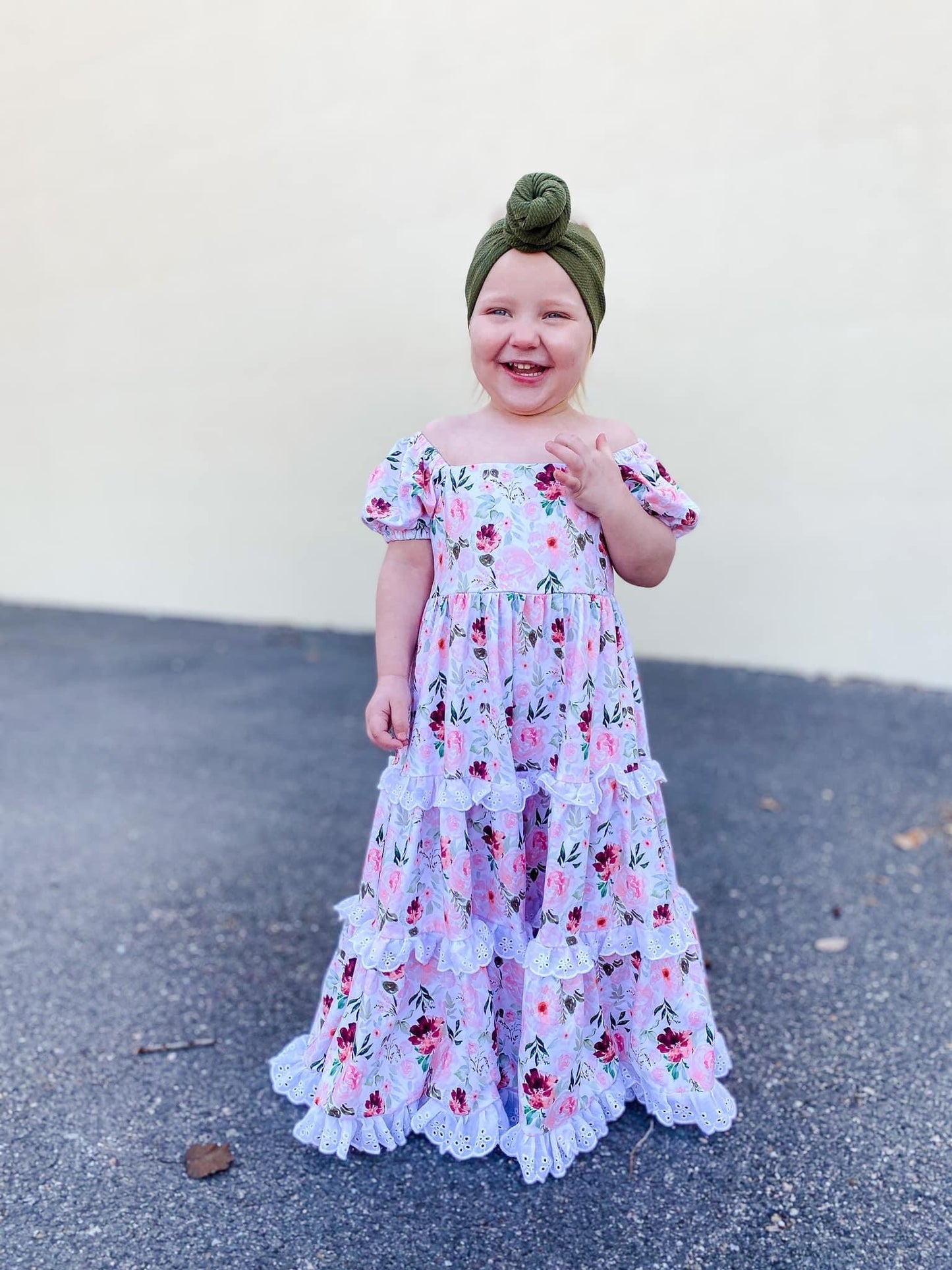 Pink Floral Eyelet Lace Maxi Dress