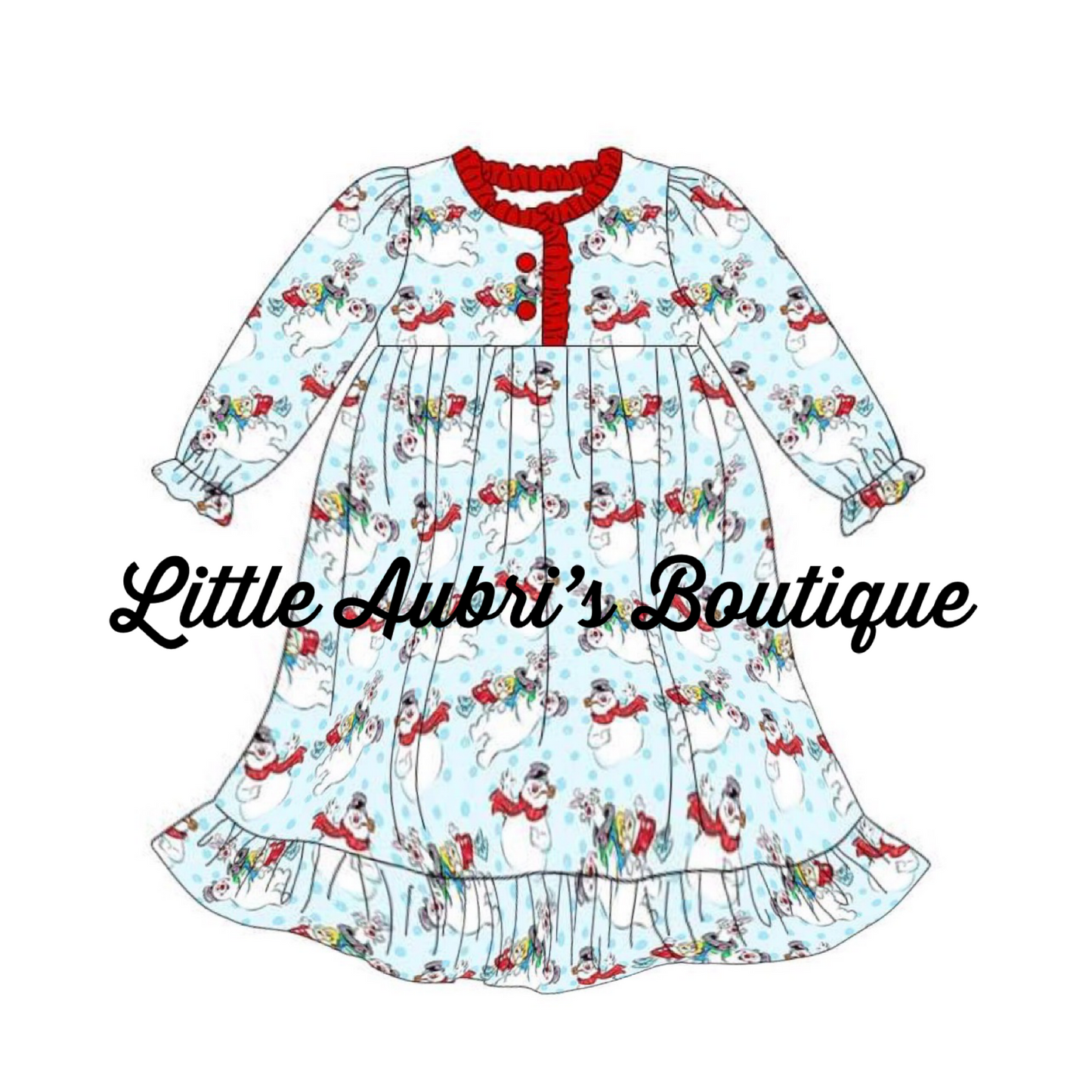 PREORDER Classic Snowman Ruffle Pajama Floor Length Dress CLOSES 7/31