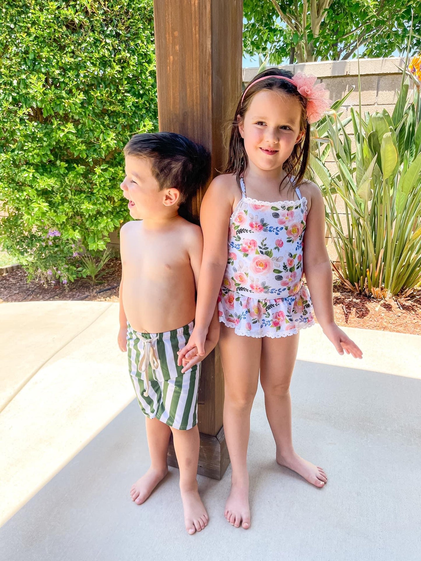 Green Stripe Board Shorts