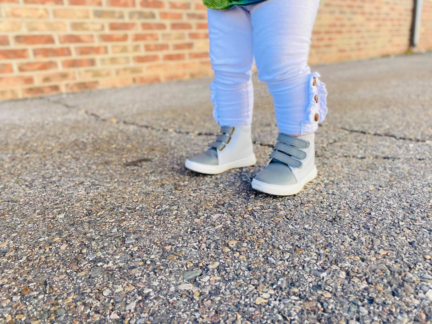 White Ruffle Wooden Button Leggings