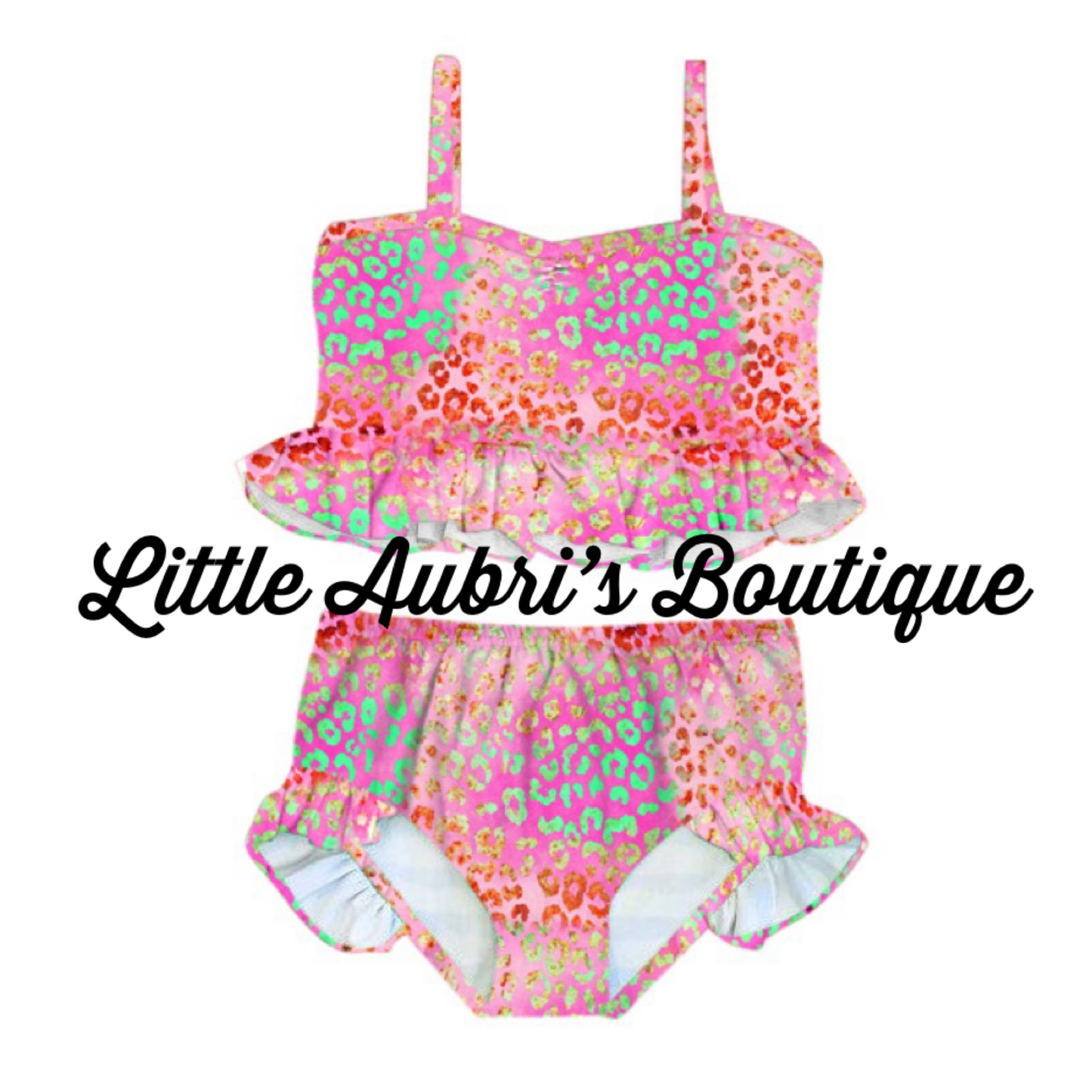 Neon Leopard 2 Piece Swimsuit Set