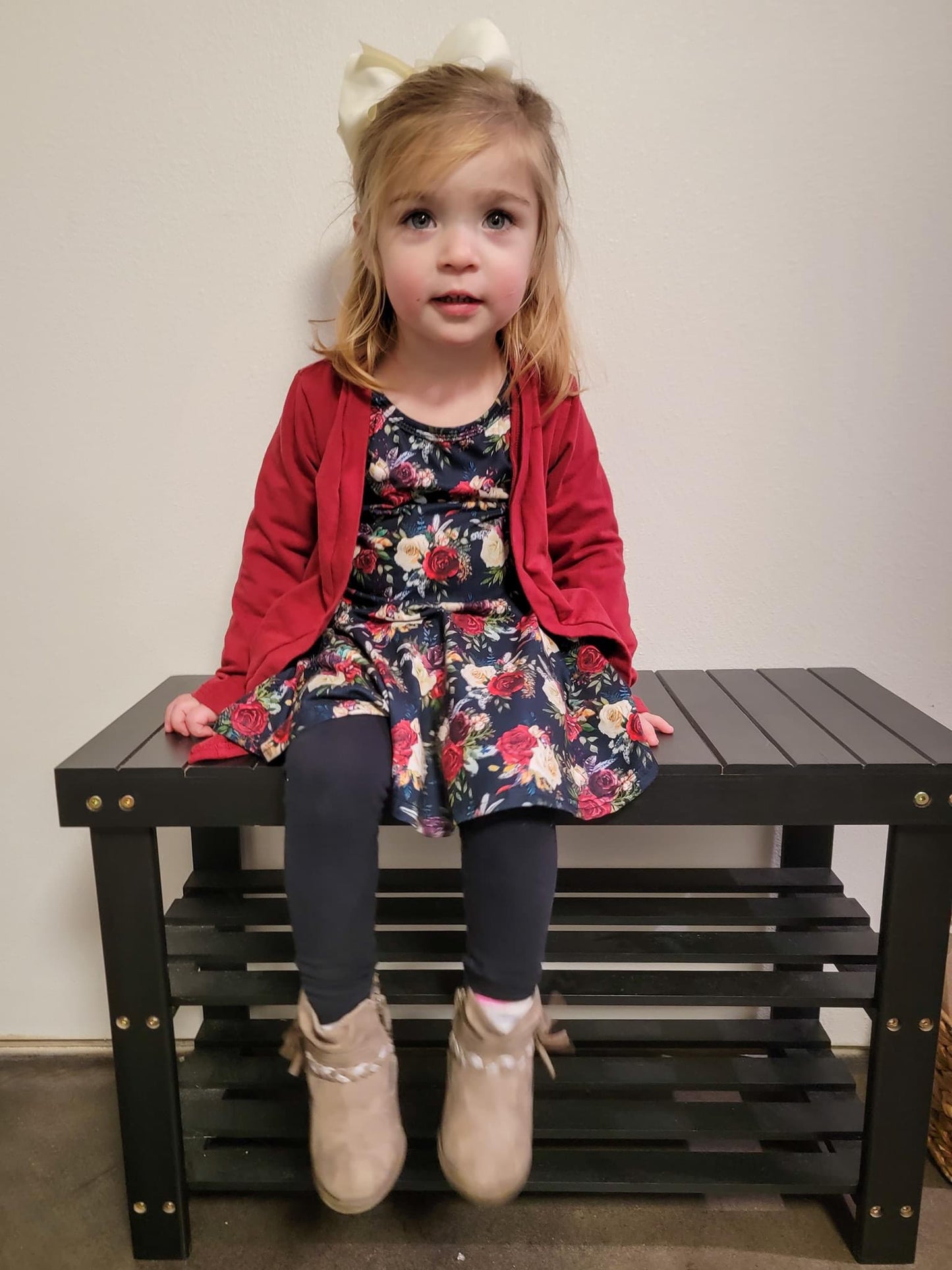 Wine Ruffle Pocket Cardigan