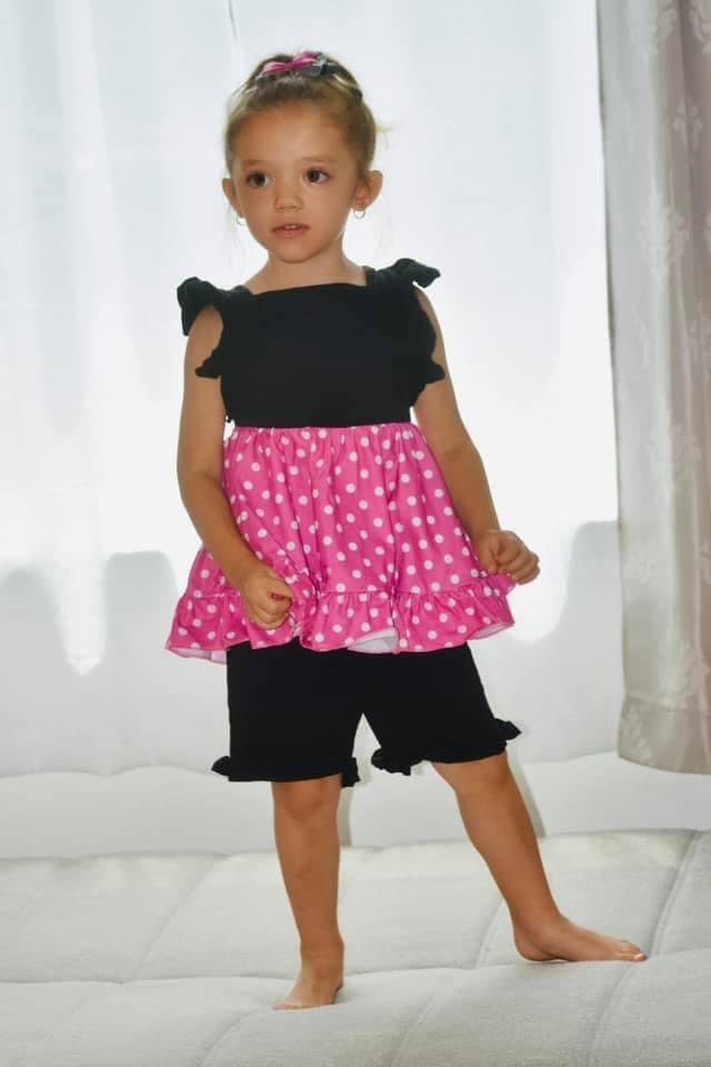 Pink Mouse Polka Dot Pinafore Tunic & Short Set