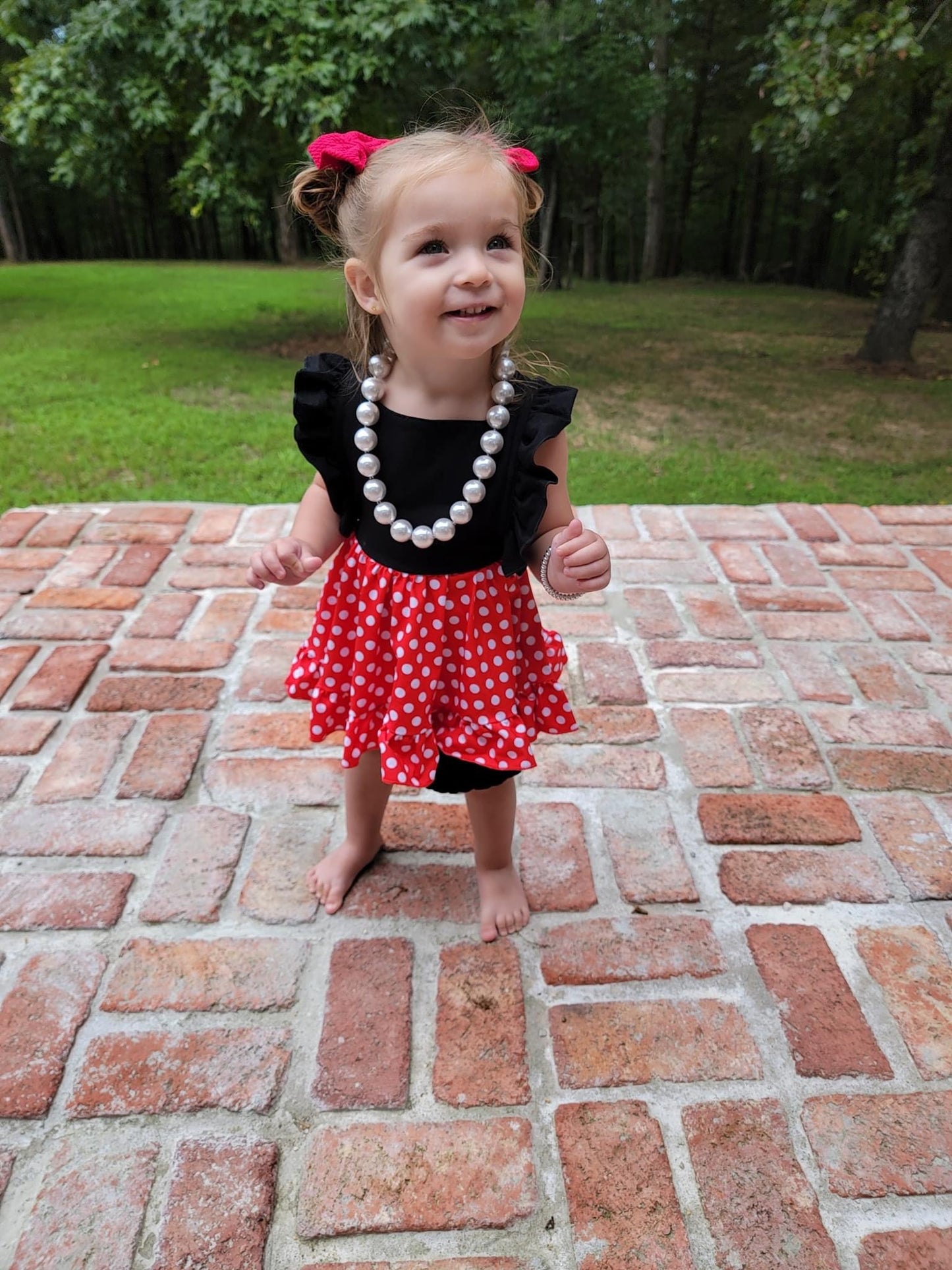 Red Mouse Polka Dot Pinafore Tunic & Short Set