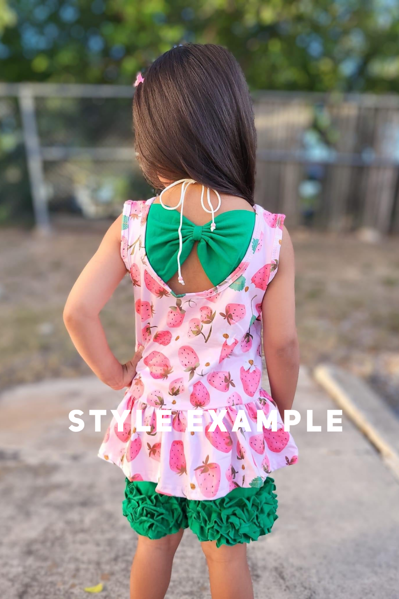 Vintage Strawberry Ice Cream Bow Back Peplum Ruffle Short Set