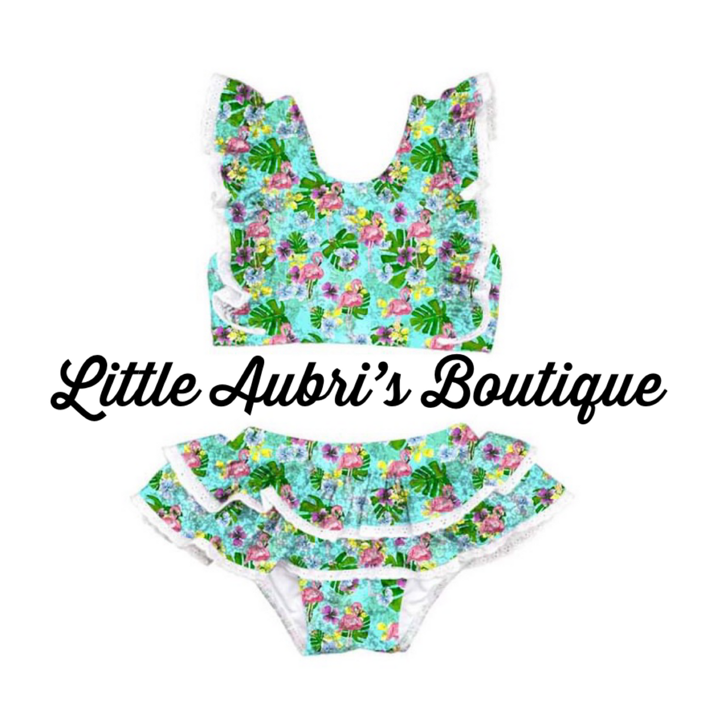 Luau Flamingos Lace 2 Piece Swimsuit Set