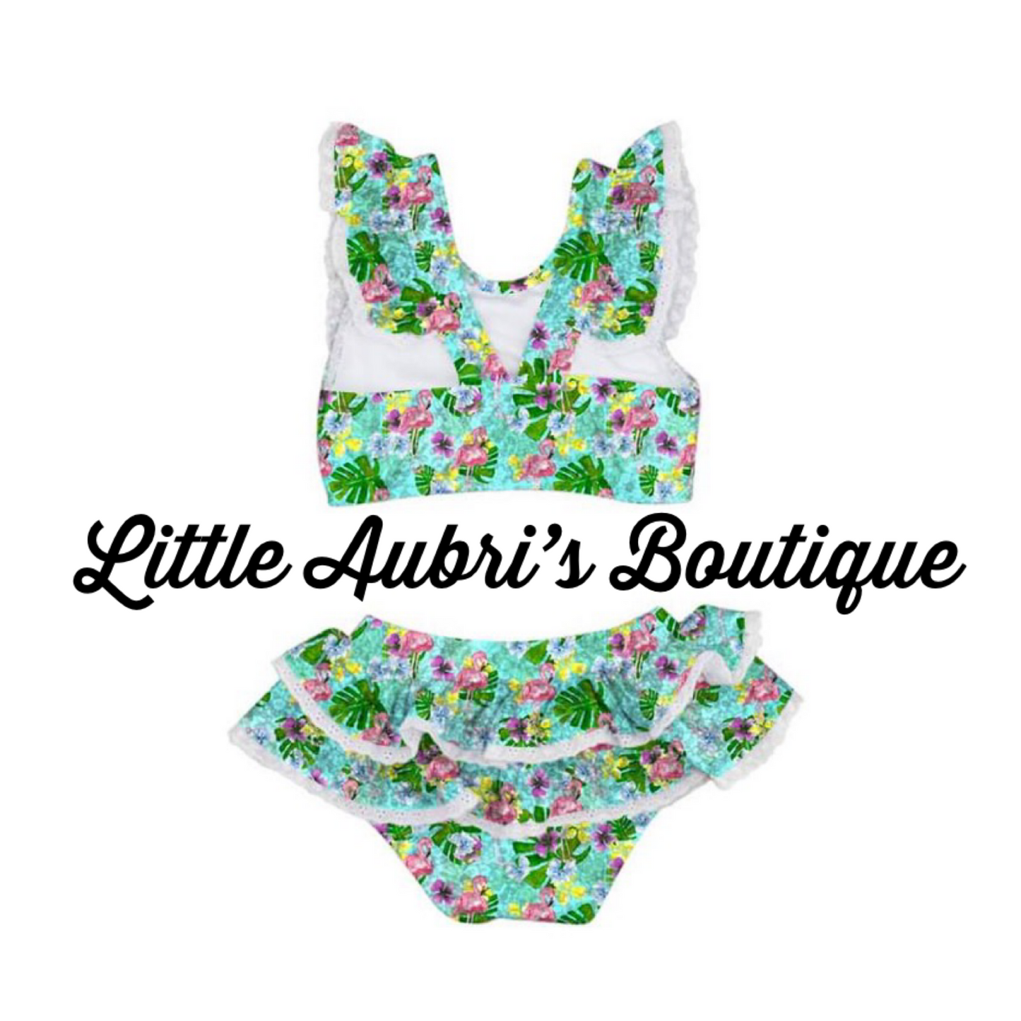 Luau Flamingos Lace 2 Piece Swimsuit Set