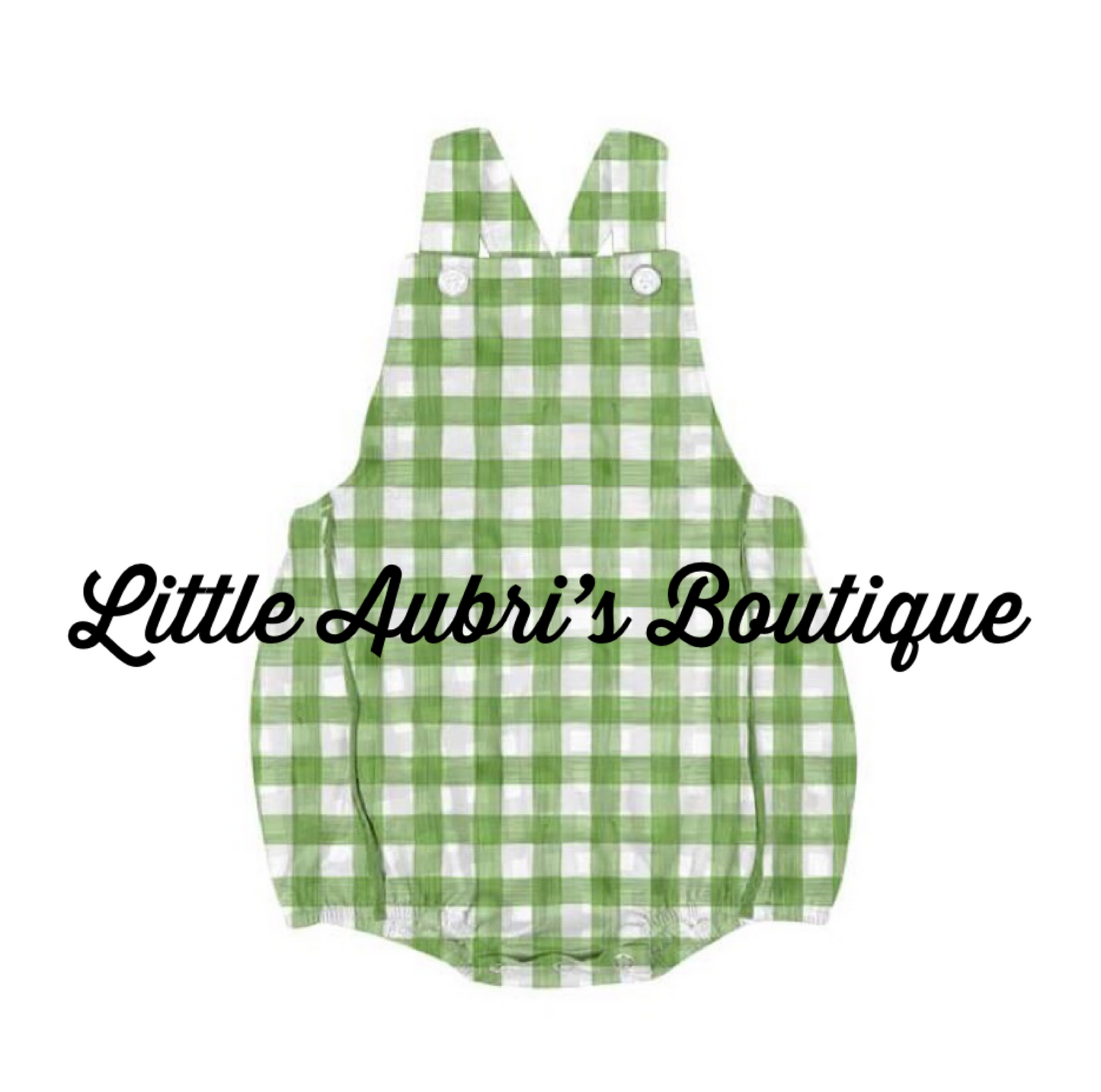 Light Green Plaid Button Romper