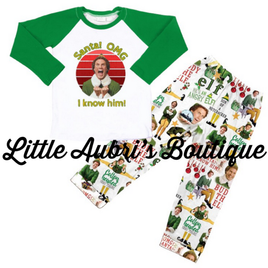 OMG Santa Elf Adult Graphic Tee and Pajama Set